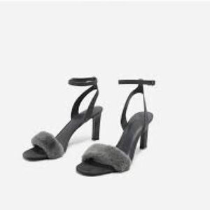 Grey Furry Heeled Sandals